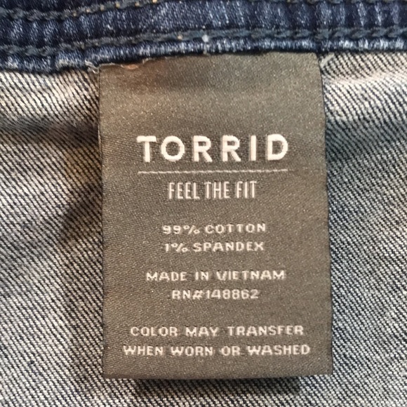 Torrid Mid-Rise Stretch Flare Leg Fray Hem Pork-chop Pocket Distressed Jeans - Picture 11 of 12